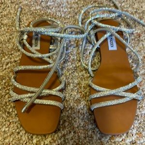 Steve Madden lace up flats with silver and crystals